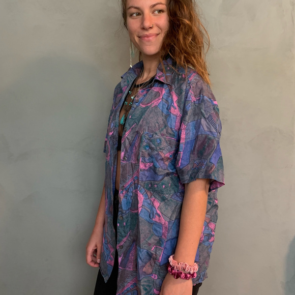 Vintage 90s Grunge 100% Silk Button Up Shirt - Picture 3 of 5